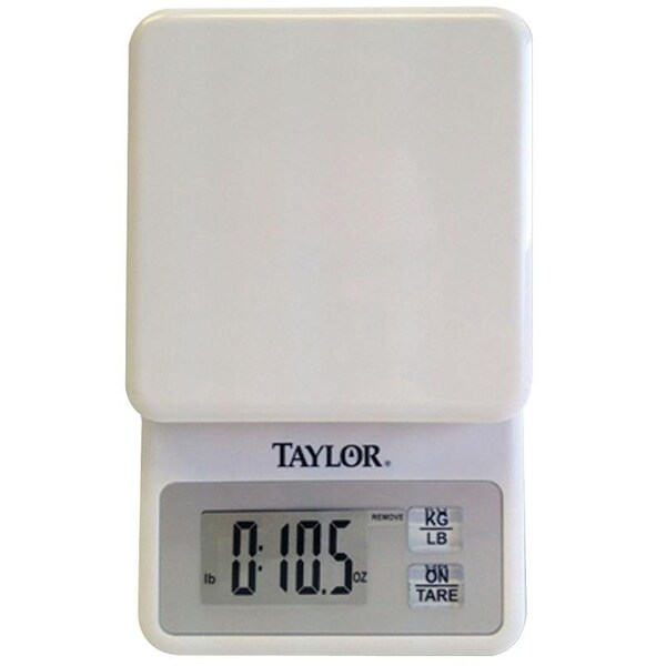 Taylor Kitchen Scale, 11 lb Capacity, LCD Display, White, g, lb, oz